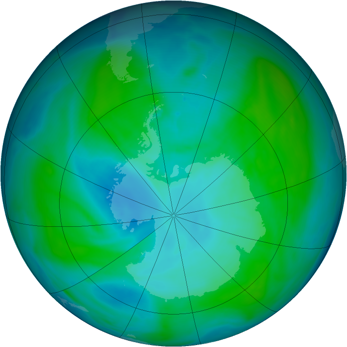Antarctic ozone map for 05 January 2005